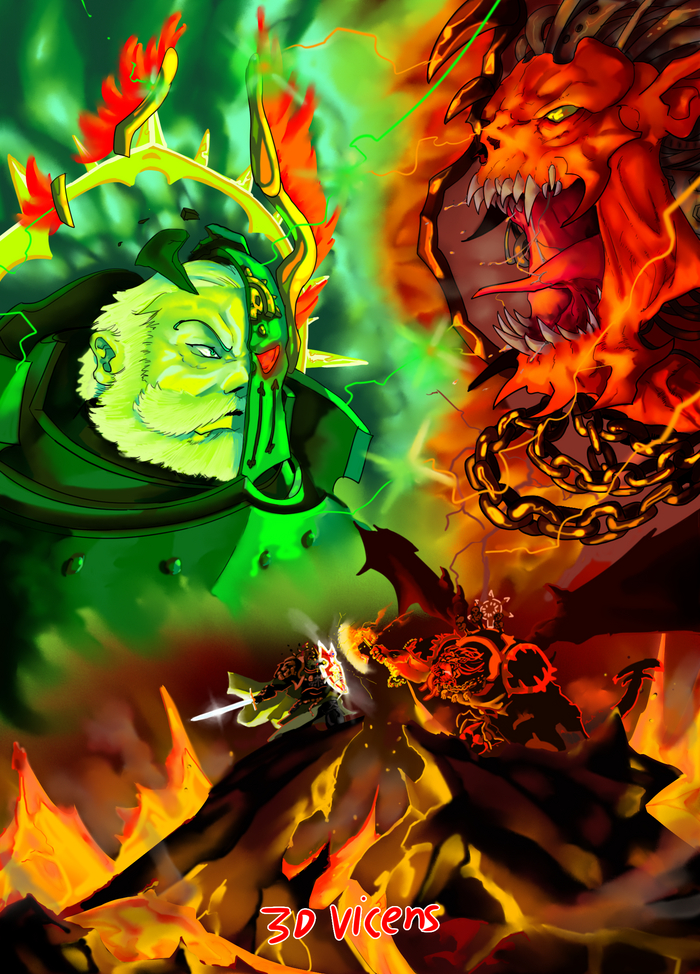 The Lion VS The Red Angel by 3dVicens Warhammer 40k, Wh Art, Lion El`Jonson, Angron, 
