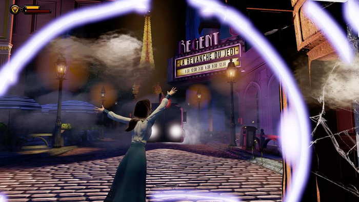 Элизабет открывает разрыв ко входу в парижский кинотеатр, где в 80-х годах XX века собираются показывать «Месть Джедая»
BioShock Infinite / 2K Games