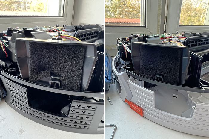 Слева – порванный фильтр китайца, справа – целый фильтр пылесоса Кейсгуру