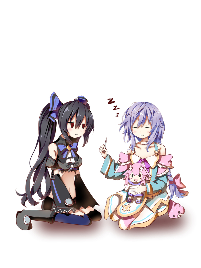Noire & Pururut Anime Art, Hyperdimension Neptunia, Neptunia, Noire (Black Heart), Pururut, Plutia, Neptune, 