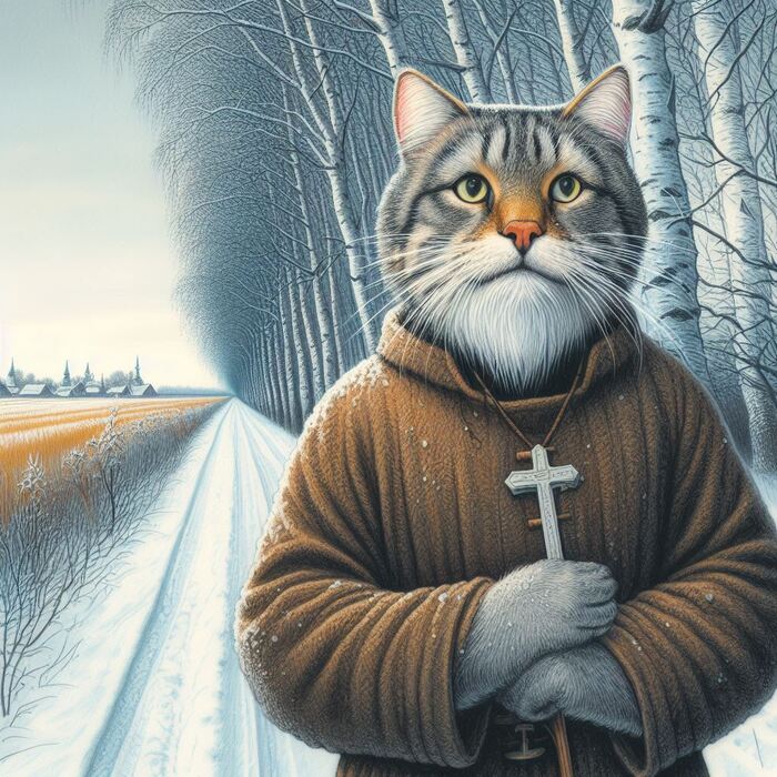 Картина инока Инокентия Бингова, которая написана в 2023 году по мотивам былины и найденных с ней лубочных иллюстраций