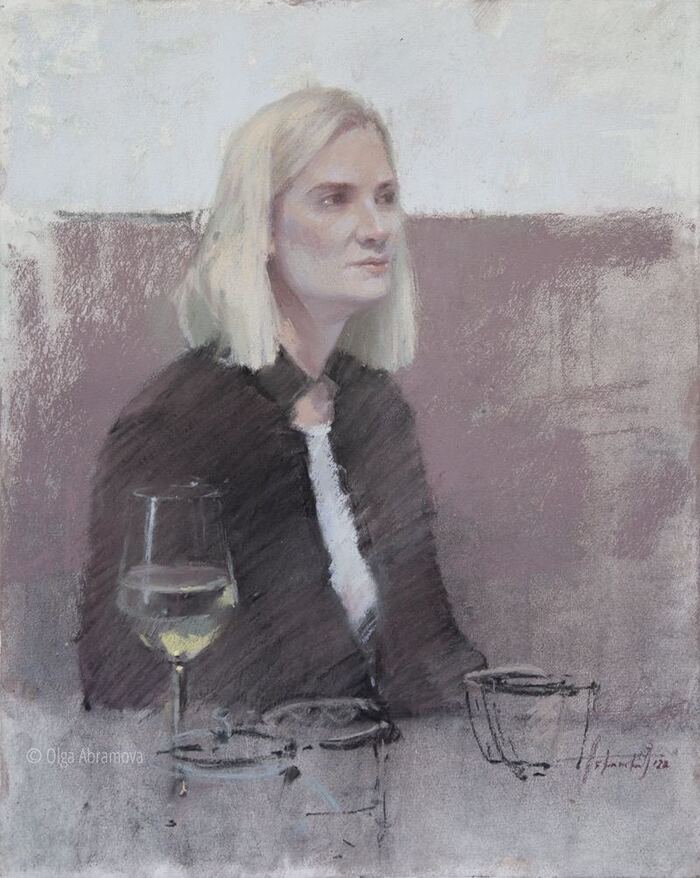 Ольга Абрамова (1976) «Разговоры на кухне» 2022 бумага, пастель. 50х40 см