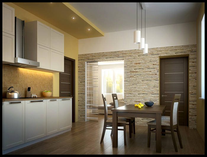 Дизайн-проект. Кухня, вид на гостиную
