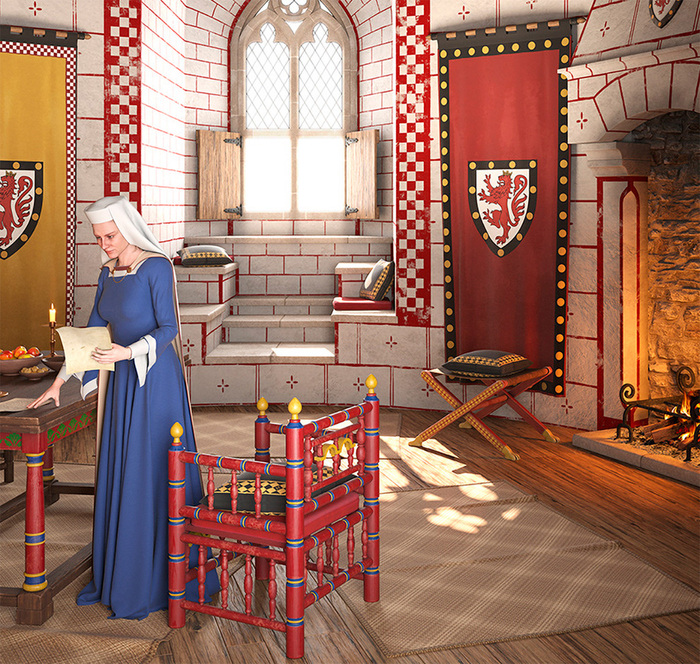 Внутренние покои донжона в 1270 году. Автор Хосе Казальз.