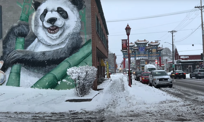Панда на торце здания - впереди Чайнатаун