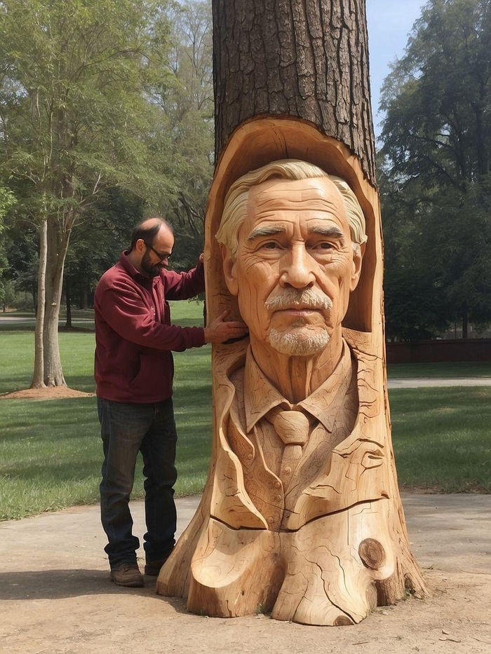 Как вам эта работа? Мужчина вырезал портрет своего отца Резьба по дереву, Дерево, Скульптура, Арты нейросетей