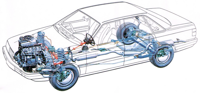 ������ 41‑�� � Audi 100 � ���������� ���������� � ��������� McPherson. �� � Audi ����� �������������� ������.