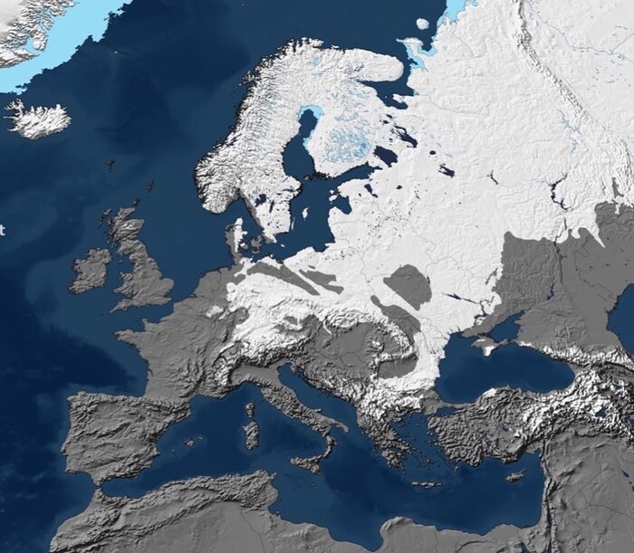 Впервые с 2010 года 60% Европы покрыто снегом