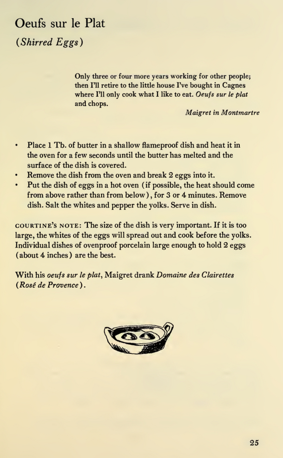 Страница книги с рецептом классической французской яичницы-глазуньи