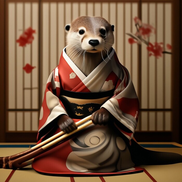 Выдры в кимоно Выдра, Кимоно, Длиннопост, Арты нейросетей