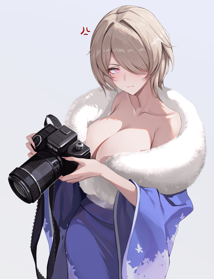 Обворожительный фотограф Рита Anime Art, Аниме, Арт, Honkai Impact, Rita Rossweisse, Кимоно, Длиннопост