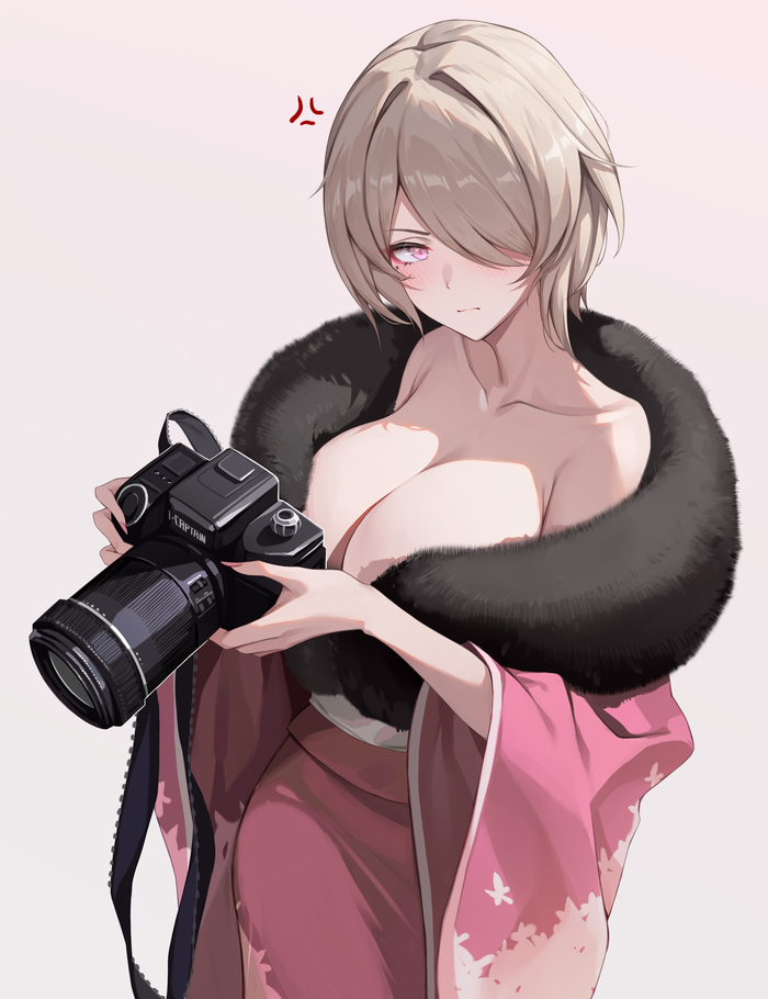 Обворожительный фотограф Рита Anime Art, Аниме, Арт, Honkai Impact, Rita Rossweisse, Кимоно, Длиннопост