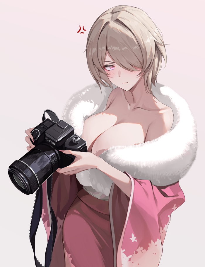 Обворожительный фотограф Рита Anime Art, Аниме, Арт, Honkai Impact, Rita Rossweisse, Кимоно, Длиннопост