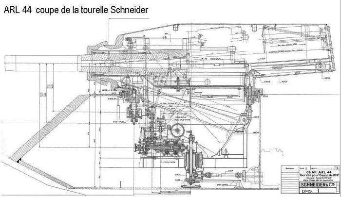Чертеж башни разработки Schneider, оснащённой 90-мм пушкой SA 45