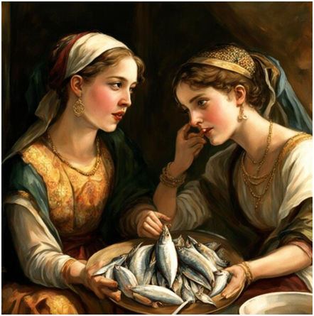 Сёстры Эстерхазины, кокетничают за тарелкой воблы