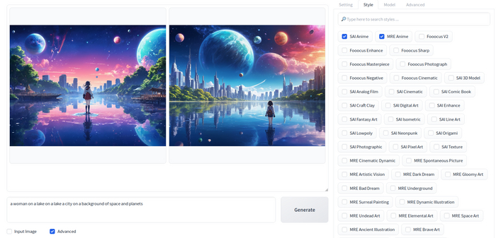 В англ я такое себе... в переводчик ввёл "женщина на фоне озера на озере город на фоне космоса и планет" как видим даже с такими тупыми запросами эта штука справляется отлично, а ведь можно прям вплоть до освещения объектива камеры и т д настраивать запр..