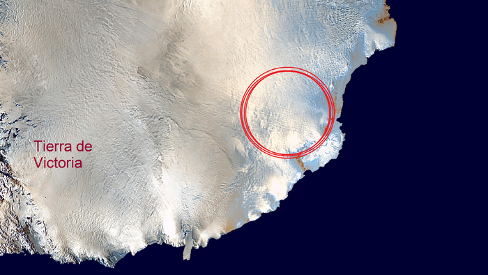 Кратер Земли Уилкса. скрытый под толщей антарктического ледяного щита