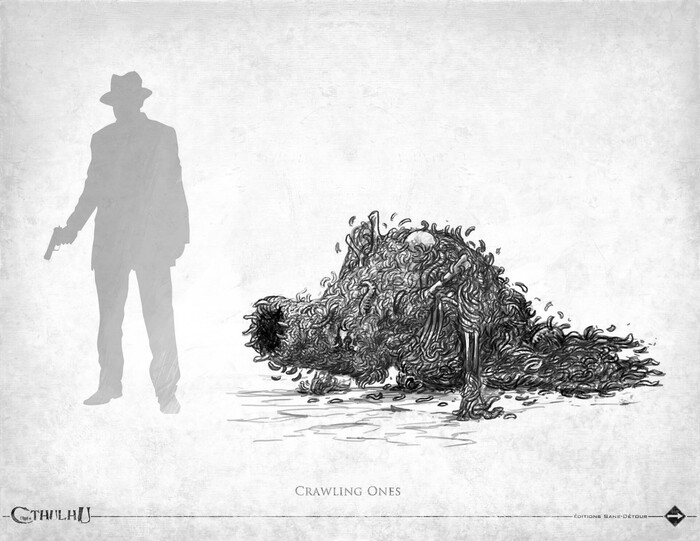 Ползучие или Черви, которые ходят (Crawling Ones). Выглядят как люди, сделанные из крошечных червей. Автор: создатель ролевой игры «Зов Ктулху».