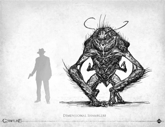 Шамблер иного измерения (Dimensional Shambler). Материализуется в пространстве и охотится на жертву, используя гипноз. Может открыть портал в своё родное измерение, где жарко и течёт магма.