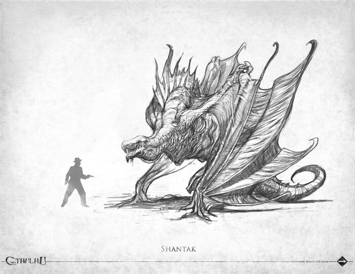 Шантак (Shantak, Shantak-bird) — огромные лошадиноголовые и чешуйчатокрылые птицы. По легенде, праотец Шантаков обитает в куполе древнего храма и насылает на любопытных мучительные сны, и выходит на охоту по ночам. «В поисках неведомого Кадата».