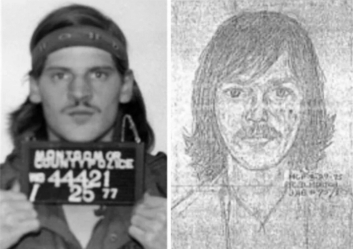 Ллойд Уэлч в 1977 году в сравнении с фотороботом "длинноволосого парня"