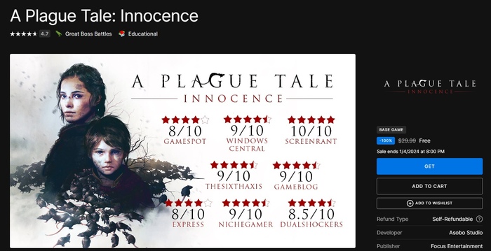  Epic Games Store        Plague Tale Innocence A Plague Tale: Innocence, , , RPG, Epic Games, ,  , , ,  Steam