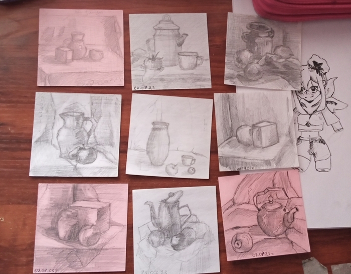 Мои миниатюрные работы "натюрморт карандашом"