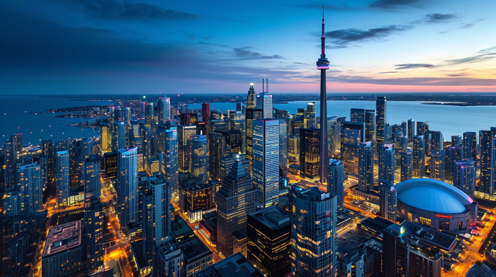 Wide-angle shot capturing the sprawling expanse of a metropolitan skyline at dusk, with lights beginning to illuminate the buildings --ar 16:9 --style raw --v 6.0
