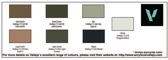 Цвета из палитры акриловых водоразбавимых красок Vallejo.