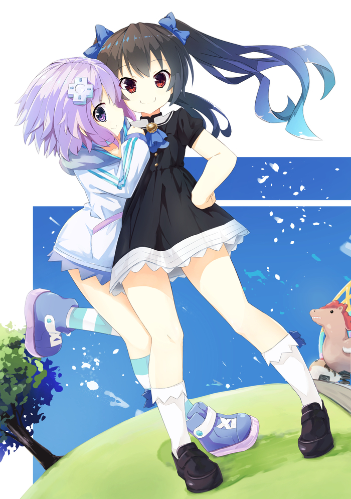 Neptune & Noire Anime Art, Hyperdimension Neptunia, Neptunia, Neptune, Noire (Black Heart), Loli, Twitter ()