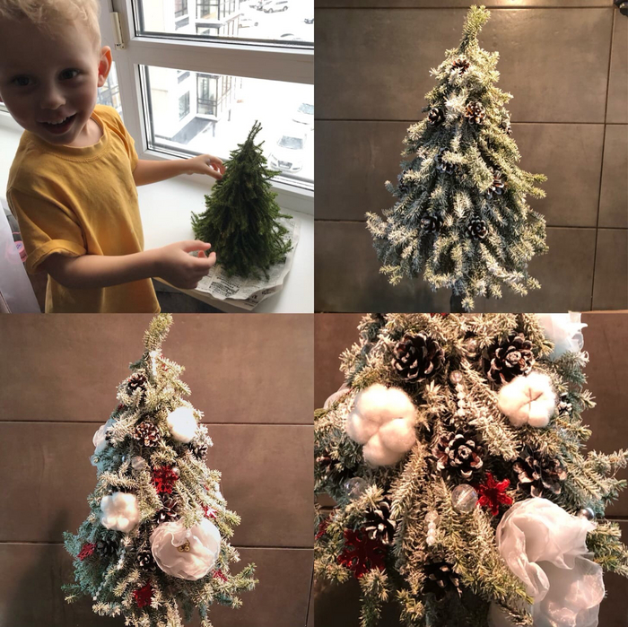 Это мы клеили ёлку, из мха ,шишек и того, что было под рукой