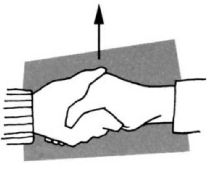 Полосатый рукав (слева) держит руку ладонью вверх