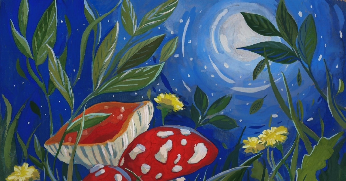 Мухоморы в ночи | Пикабу