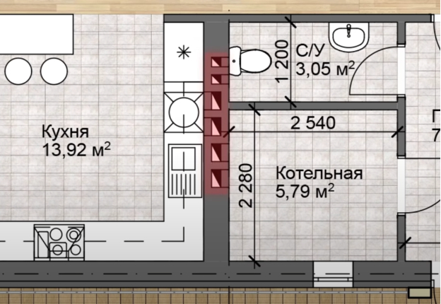 В данном примере расположение каналов в стенах уже продумано