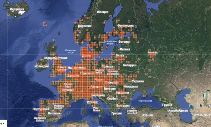 Карта распространения из iNaturalist