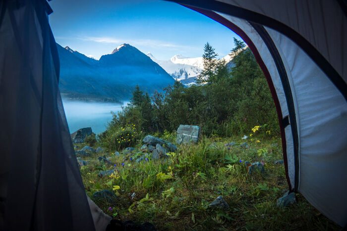 Вид на Белуху из палатки