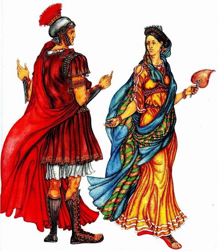 Цвета было принято делить на «мужские» и «женские». Наиболее подходящими для женщин считались различные оттенки коричневого, жёлтого, оранжевого и зелёного цветов; напротив, если мужчина одевался в оранжевое или зелёное, это давало основание окружающим зап