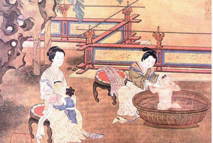 Вы только посмотрите на эти наряды - пока приличные женщины в поле вкалывают, эти модницы ребёнка в узорчатой ванне купают!