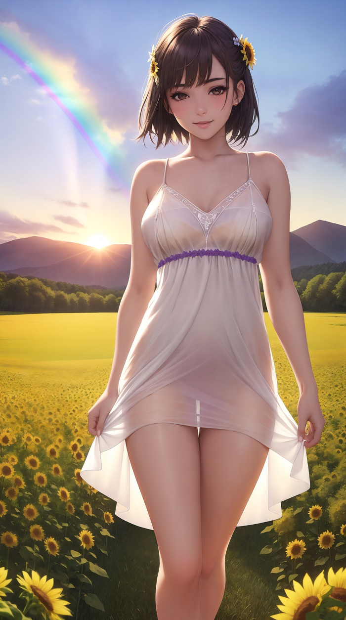 Sunflowers , Anime Art, ,  , Stable Diffusion, , , , ,   