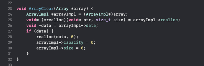 Исходный код функции ArrayClear