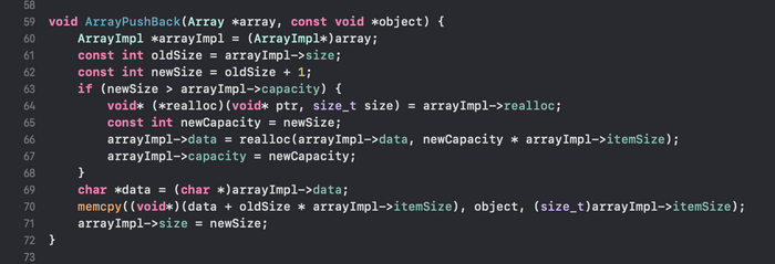 Исходный код функции ArrayPushBack