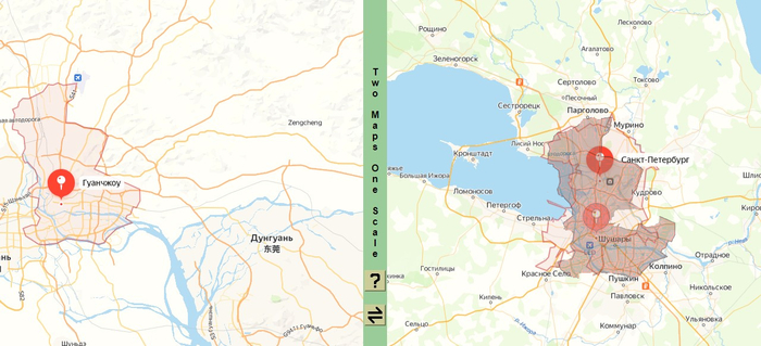 Получилось сделать только в Я.Картах с административными границами, масштаб 10 км.