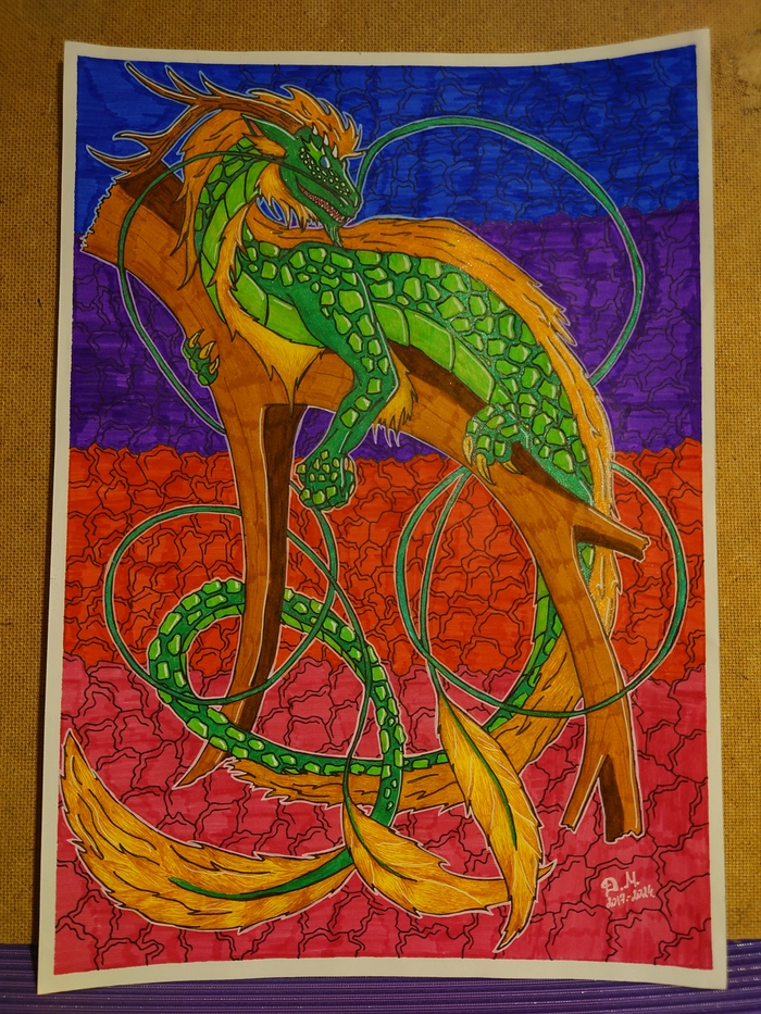 Forest Dragon at sunset , Traditional, , 