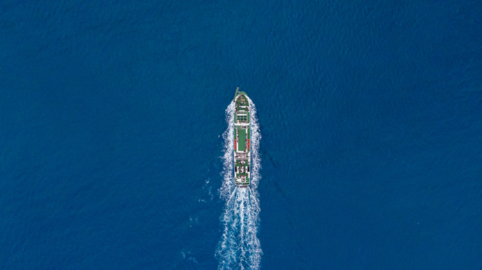 Круизный корабль у берегов Крита Фотография, Дрон, Аэросъемка, Корабль