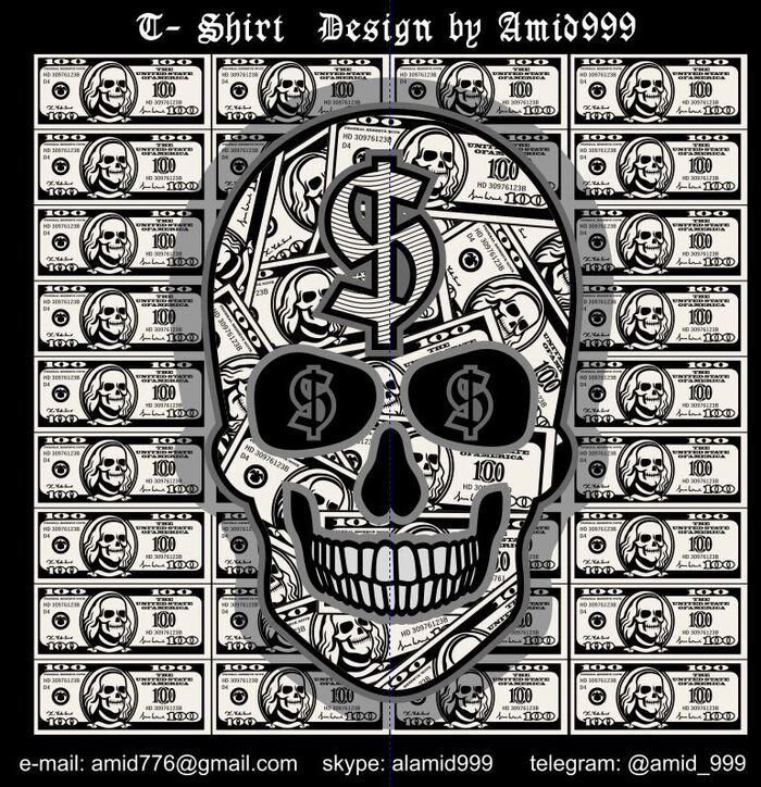Dollar banknote with skull, grunge vintage design t shirts , , , 