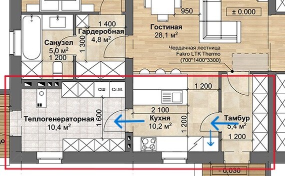 Размещение кухни вблизи входа в дом и прямой доступ из кухни в кладовую