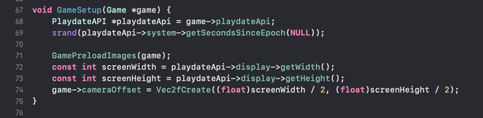 Реализация функции GameSetup