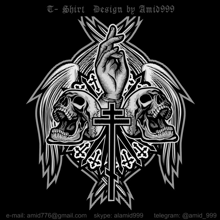 Skull with seraphims wings and orthodox cross , , , , , , , 