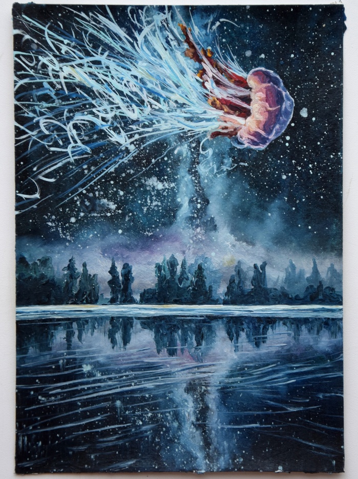 Медузы в небе. Роспись стены Творчество, Картина маслом, Рисование, Картина, Живопись, Роспись стен, Длиннопост