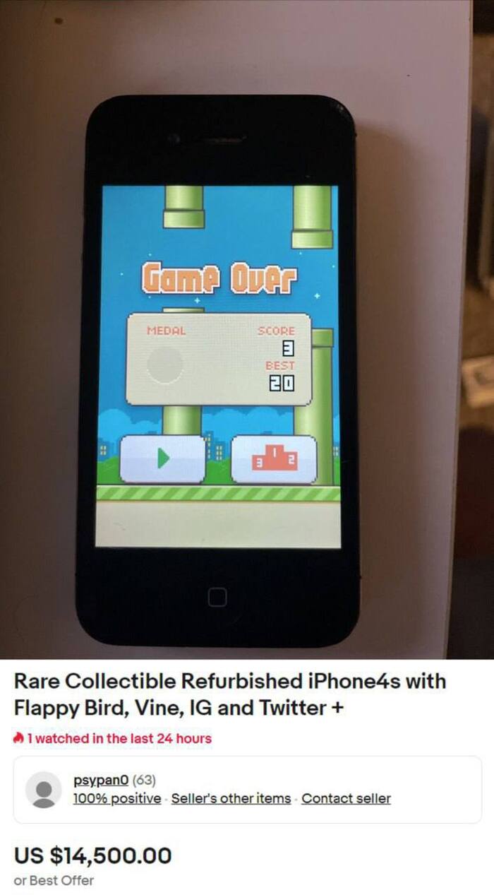 IPhone 4S    Flappy Bird   $14 500 Apple, iPhone, Flappy Bird, Ebay, Telegram ()